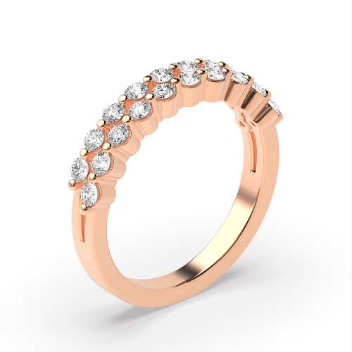 Pave Setting Round Rose Gold 2 row Eternity Engagement Rings