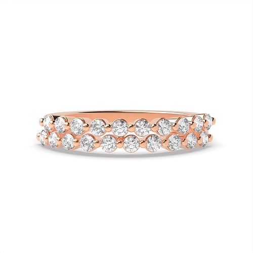 Pave Setting Round Rose Gold 2 row Eternity Engagement Rings