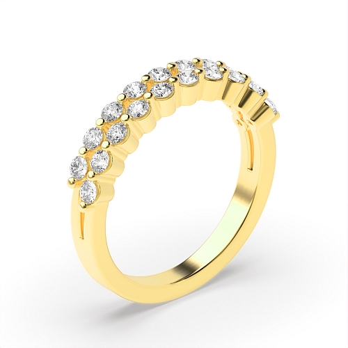 Pave Setting Round Yellow Gold 2 row Eternity Engagement Rings