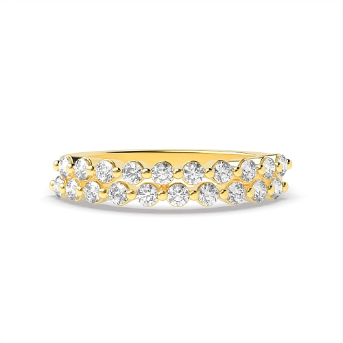 Pave Setting Round Yellow Gold 2 row Eternity Engagement Rings