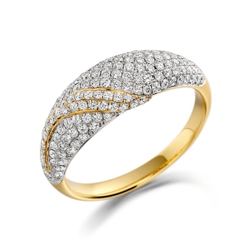 Pave Setting Round Yellow Gold Dazzle Eternity Engagement Rings