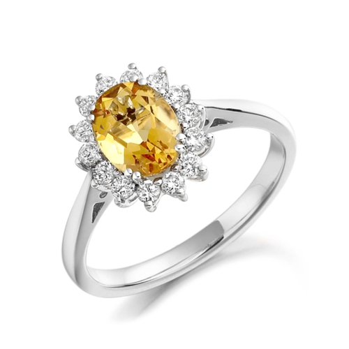 4 Prong Oval Citrine Gemstone Diamond Ring