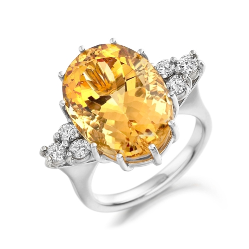 4 Prong Oval Side Citrine Gemstone Diamond Ring