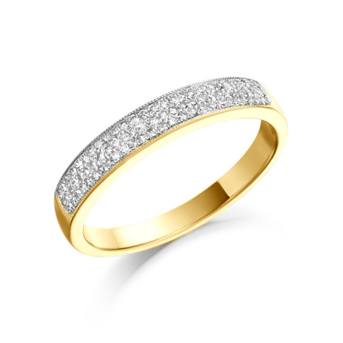 Pave Setting Round Yellow Gold Mysticradiance Eternity Engagement Rings