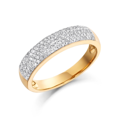 Pave Setting Round Yellow Gold Royal Eternity Engagement Rings