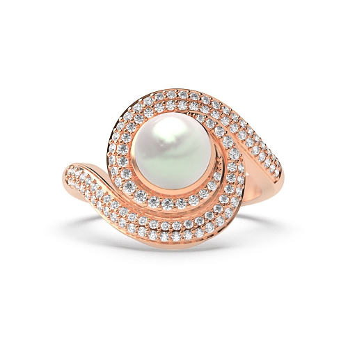 Pave Setting Round Rose Gold Precious Naturally Mined Diamond Rings