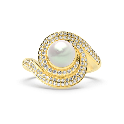 Pave Setting Round Yellow Gold Precious Naturally Mined Diamond Rings