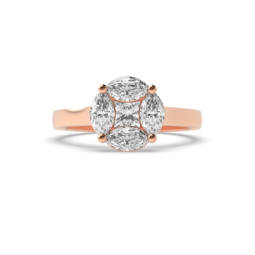 4 Prong Princess Rose Gold Flourish Engagement Rings