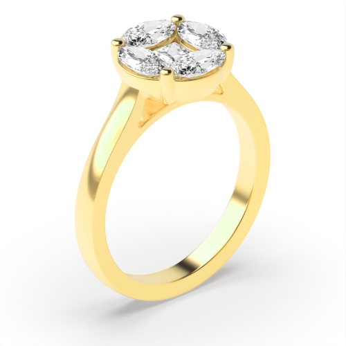 4 Prong Princess Yellow Gold Flourish Engagement Rings