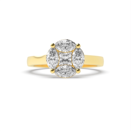 4 Prong Princess Yellow Gold Flourish Engagement Rings