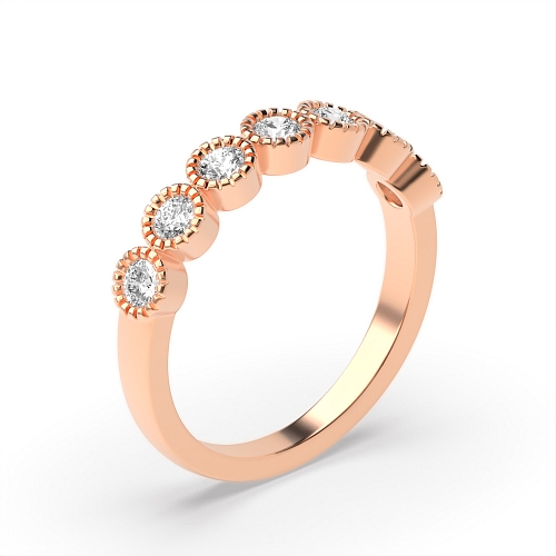 Bezel Setting Round Rose Gold Milligrain seven stone Eternity Diamond Rings