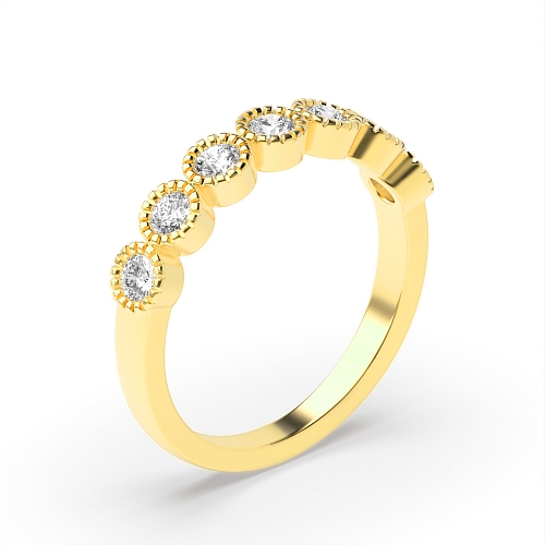 Bezel Setting Round Yellow Gold Milligrain seven stone Eternity Diamond Rings