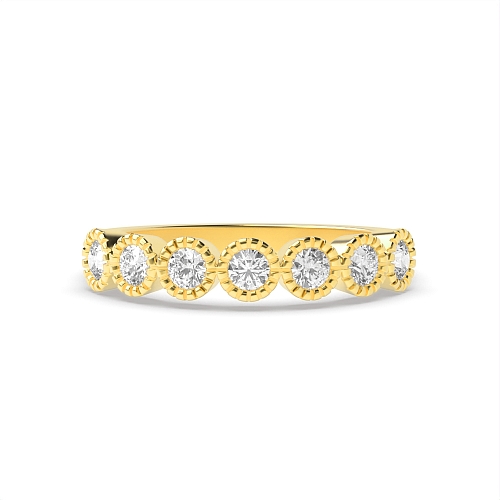 Bezel Setting Round Yellow Gold Milligrain seven stone Eternity Diamond Rings