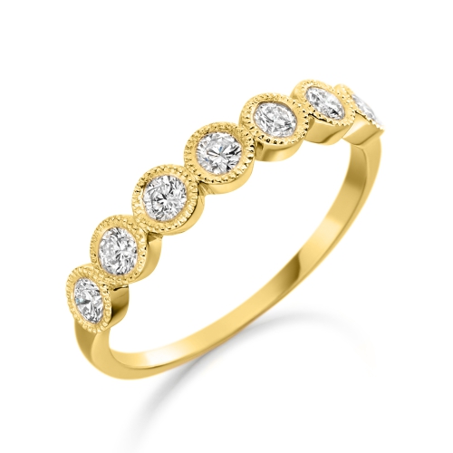 Bezel Setting Round Yellow Gold Seven stone Eternity Engagement Rings