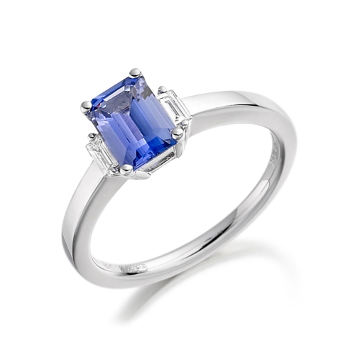 6X4mm Radiant Tanzanite Three Stone Diamond And Gemstone Engagement Ring