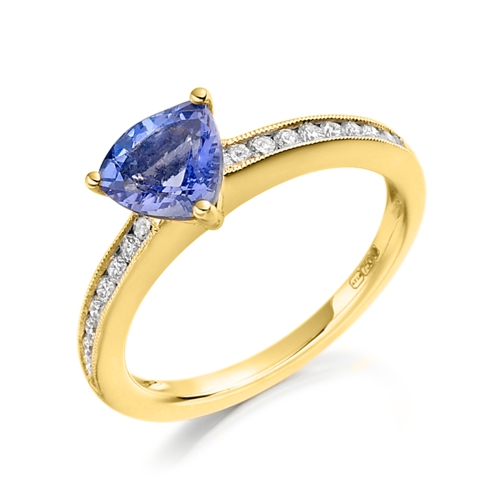 Channel Setting Trillion Yellow Gold Glorious Naturally Mined Diamond Engagement Rings
