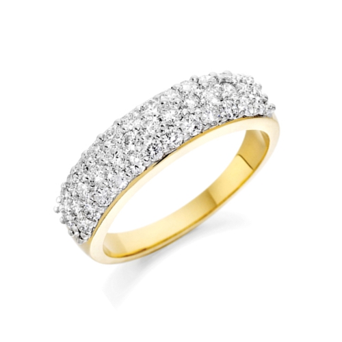Pave Setting Round Yellow Gold Radiance orbit Eternity Engagement Rings