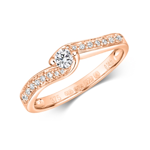 Pave Setting Round Rose Gold Side Stone Engagement Rings