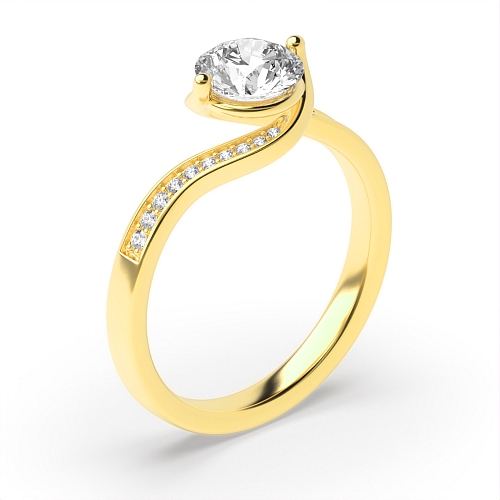 Pave Setting Round Yellow Gold Artisan twisted Engagement Rings