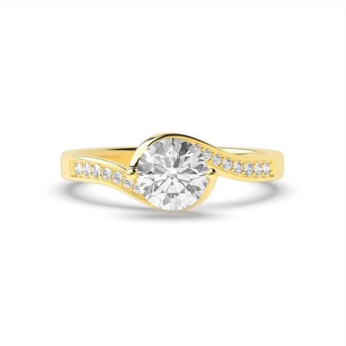 Pave Setting Round Yellow Gold Artisan twisted Engagement Rings