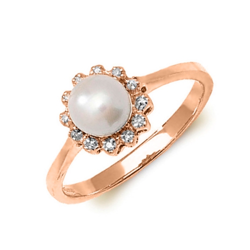 4 Prong Round Rose Gold Pearl Gemstone Engagement Rings
