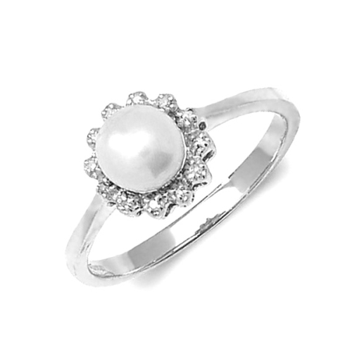 4 Prong Round White Gold Pearl Gemstone Engagement Rings