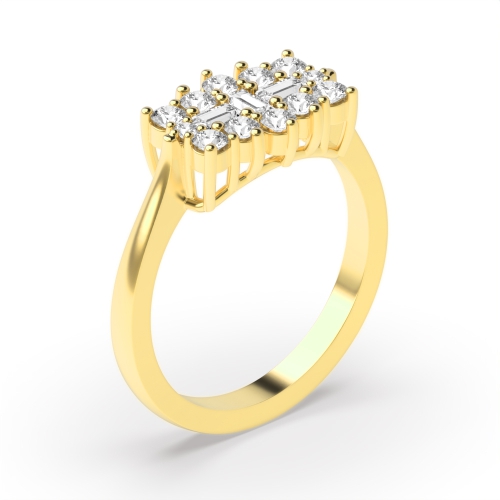 Prong setting baguette and round shape diamond engagement ring