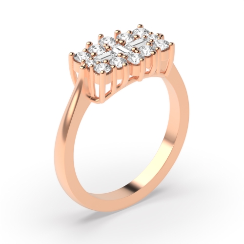 4 Prong Round/Baguette Rose Gold Crescent orbit Halo Engagement Rings