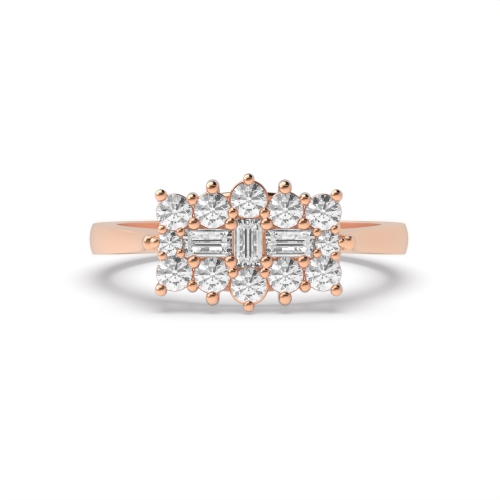 4 Prong Round/Baguette Rose Gold Crescent orbit Halo Engagement Rings