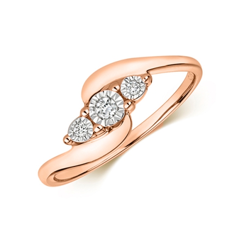 4 Prong Round Rose Gold Exquisite Trilogy Engagement Rings