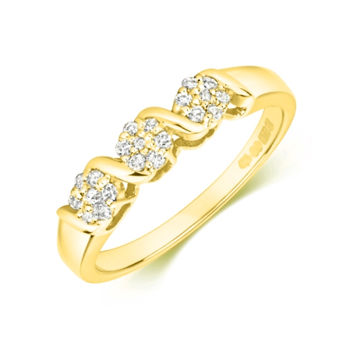 4 Prong Round Yellow Gold Cluster Diamond Ring