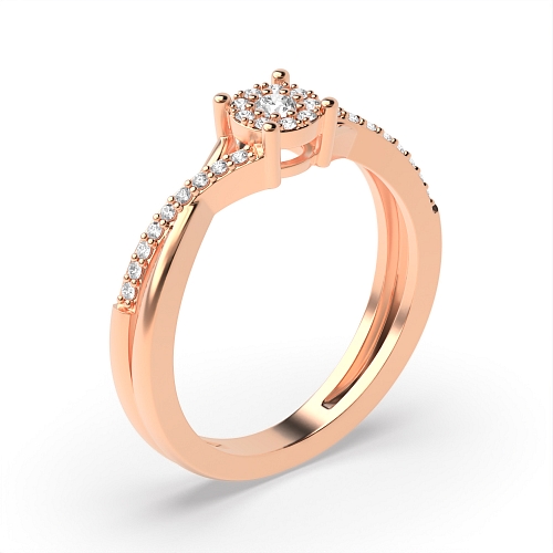 4 Prong Round Rose Gold Cross shoulder cluster Engagement Rings