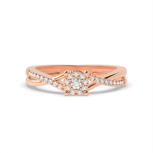 4 Prong Round Rose Gold Cross shoulder cluster Engagement Rings