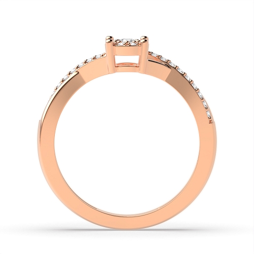 4 Prong Round Rose Gold Cross shoulder cluster Engagement Rings