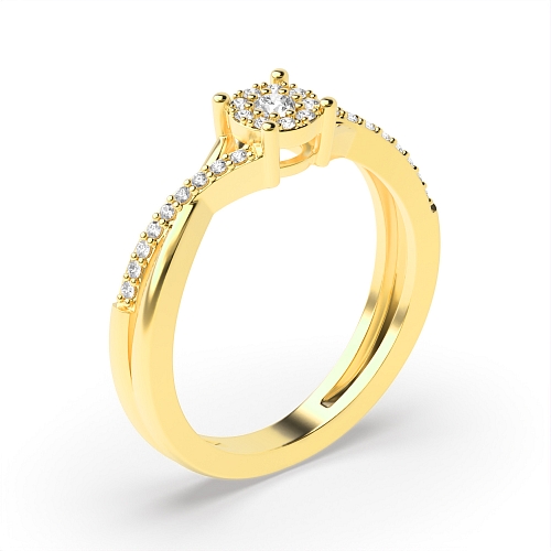 4 Prong Round Yellow Gold Cross shoulder cluster Cluster Engagement Rings