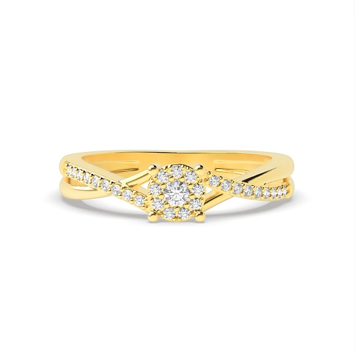 4 Prong Round Yellow Gold Cross shoulder cluster Cluster Engagement Rings