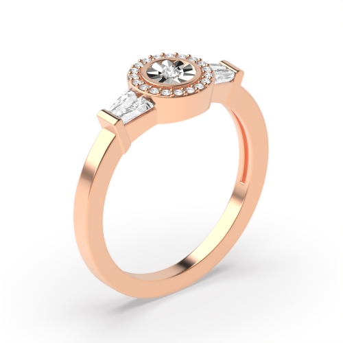 Channel Setting Round/Baguette Rose Gold plate Illusion Set Engagement Rings