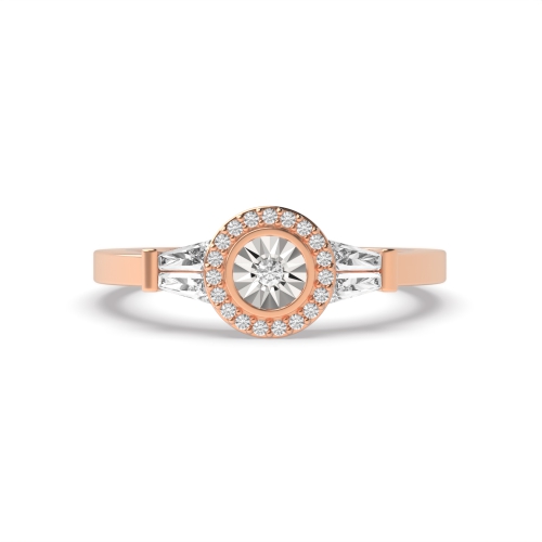 Channel Setting Round/Baguette Rose Gold plate Illusion Set Engagement Rings