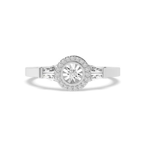 Channel Setting Round/Baguette Silver plate Illusion Set Engagement Rings