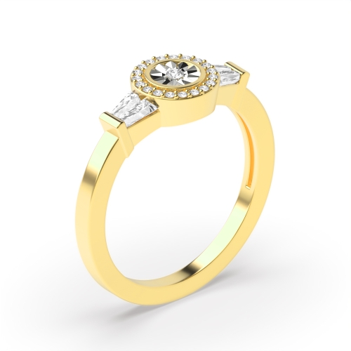 Channel Setting Round/Baguette Yellow Gold plate Illusion Set Engagement Rings