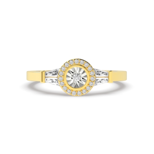 Channel Setting Round/Baguette Yellow Gold plate Illusion Set Engagement Rings