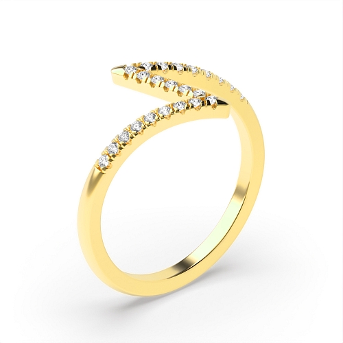 4 Prong Round Yellow Gold Zig zak Engagement Rings