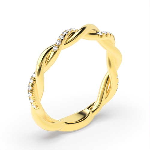 4 Prong Round Yellow Gold Twisted crossover Diamond Rings