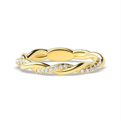 4 Prong Round Yellow Gold Twisted crossover Diamond Rings