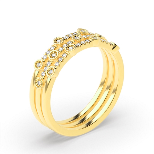 4 Prong Round Yellow Gold Three tone bubble Eternity Engagement Rings