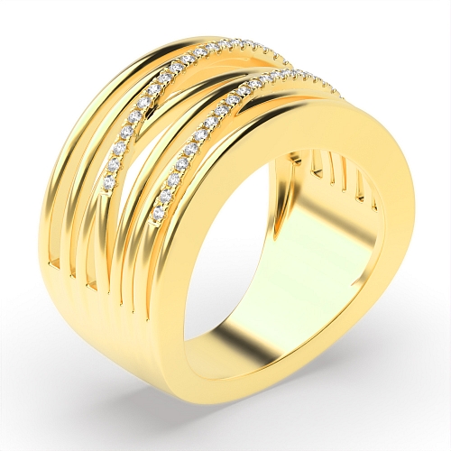 4 Prong Round Yellow Gold Three tone criss Eternity Engagement Rings