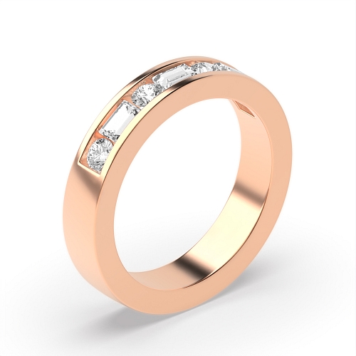 Channel Setting Round/Baguette Rose Gold Seven spark Eternity Diamond Rings