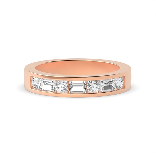 Channel Setting Round/Baguette Rose Gold Seven spark Eternity Diamond Rings