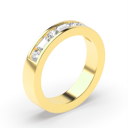 Channel Setting Round/Baguette Yellow Gold Seven spark Eternity Diamond Rings