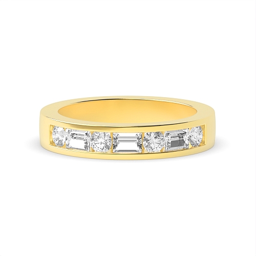 Channel Setting Round/Baguette Yellow Gold Seven spark Eternity Diamond Rings